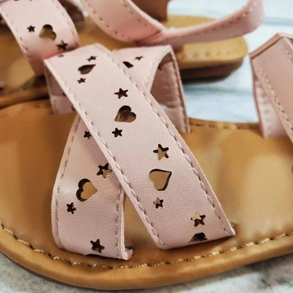 Pink Heart Cutout Sandals. Toddler Girl Summer Shoes.
